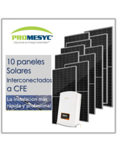 Kit 10 Paneles Solares diseñados para interconectar a la red CFE Paneles Solares y Sistemas Fotovoltaicos